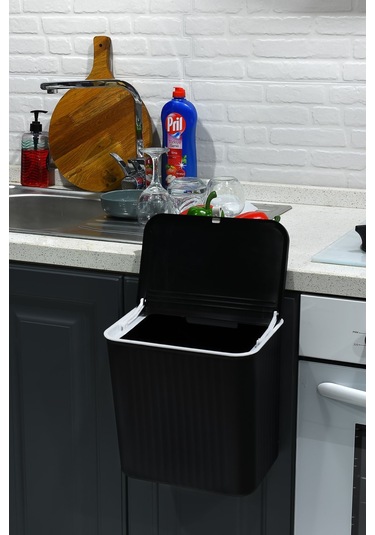 Tfx Çift Yön Kapak Tezgaha Asılabilir Çöp Kovası Siyah Siyah