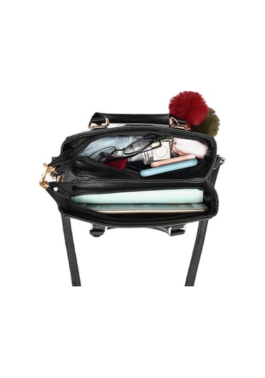 Kadınlar İçin Şık Küçük Çanta, Düz Renk Çapraz Çanta, Ponpon Topu Kolye İle Zarif Üst Sap Siyah