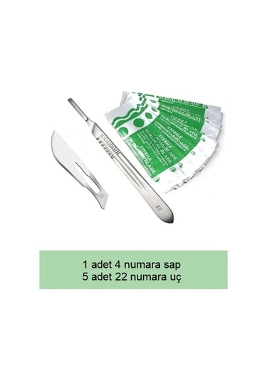 Bistüri Neşter Sapı. 5 adet 22 numara ucu ile birlikte