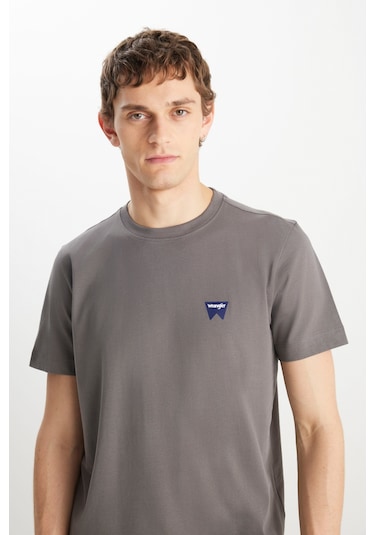 %100 Pamuk Regular Fit Normal Kesim Minimal Logo Antrasit Tişört Anthracite