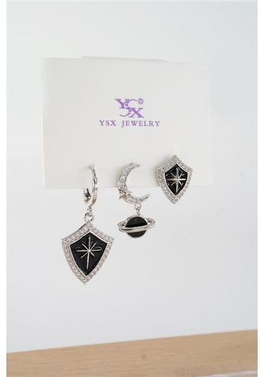 Kadın Vip Seri Antialerjik Baget Zirkon Taşlı 3'lü Küpe-5433 Gümüş