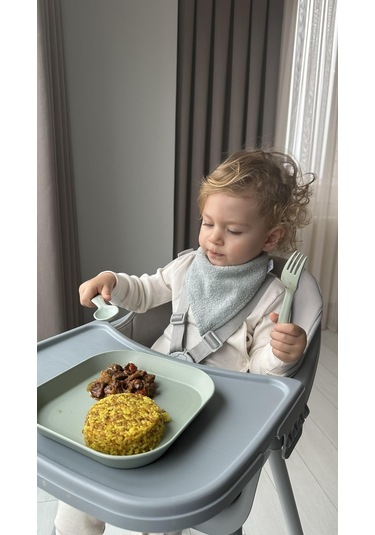 Kare Bebek Mama Tabağı 2'li Sage Green - Vanillia