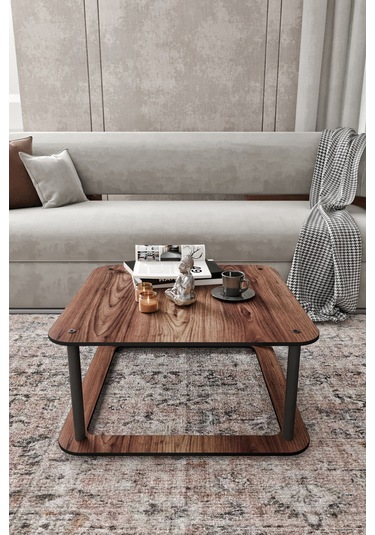 Hole Masivo Orta Sehpa 70x70 Kare Madran Ceviz Ceviz