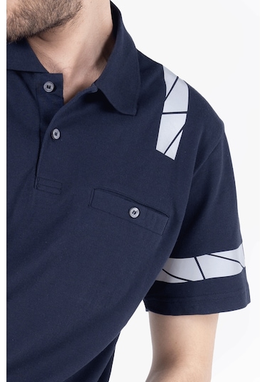 İş Tişörtü - Polo Yaka Reflektörlü T-shirt %100 Pamuk Lacivert