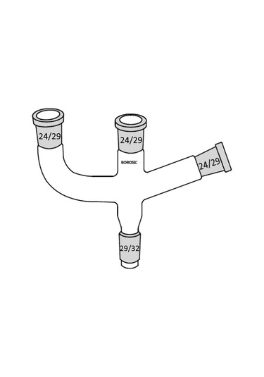Borosil Cam Adaptör 3 boyunlu - 2 Paralel Boyun ve 45° açılı Boyun - 24/29 - 29/32