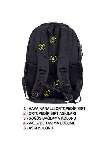 Dada Çok Bölmeli Siyah Okul Sırt Çantası Usb Soket 15,6 İnç Su Geçirmez Oxford Kumaş