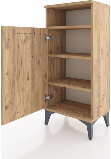 Arges Komodin 3 Raflı Tek Kapaklı 44x30x96 Çam-çam Çam