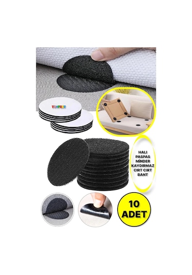 Halı Paspas Sandalye Minderi Merdiven Halısı Kaydırmaz Sabitleme Yapışkanlı Cırt Cırt Bant - 10 Adet