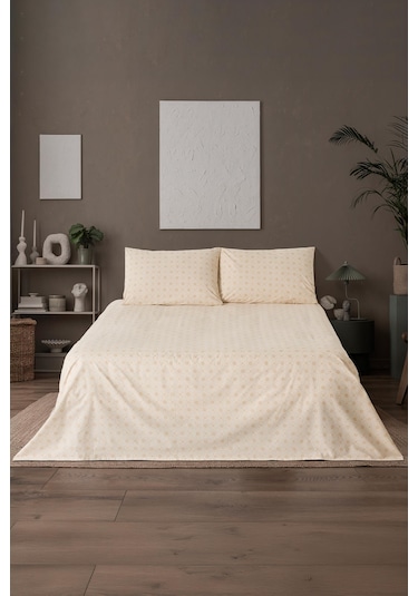 Mix & Match Noelle %100 Pamuk Çift Kişilik Çarşaf Seti Bej