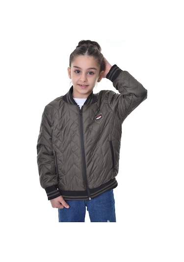 Kız Çocuk Kolej Yaka Astarlı Su Ve Rüzgar Geçirmez Fermuarlı Mont Ceket Haki