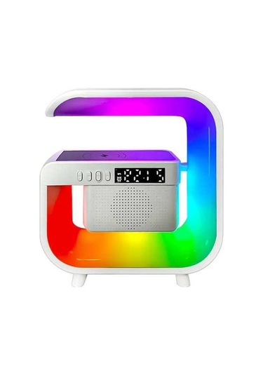 Createtech Kablosuz Şarj İstasyonu Küçük Tasarım Çalar Saat Rgb Gece Işık Uygulama Kontrolü White