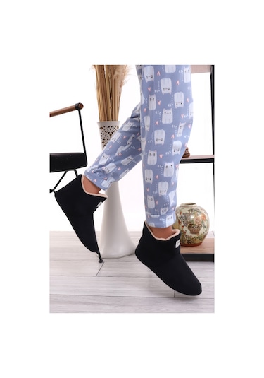 U001 Erkek Kadın Çocuk Ev Pandufu Botu Ev Ayakkabısı Siyah