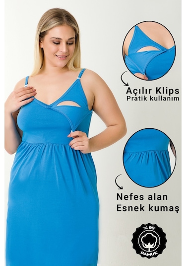 Parlingerie Hamile Lohusa Geceliği İp Askılı Mavi