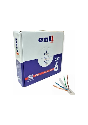 Onli 24AWG UTP CAT6 Network Kablosu Gri 100Mt Yerli Üretim
