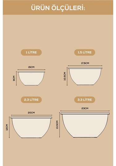 4 Lü Yuvarlak Kase Seti Antrasit 1l, 1.5l, 2.3l, 3.3l Kapaklı Çok Amaçlı Mutfak Saklama Kabı Antrasit