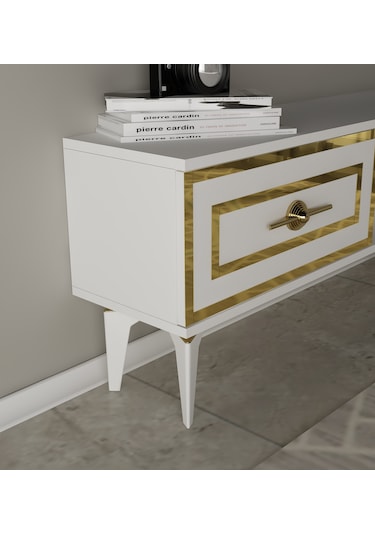 Violla Şömineli Tv Ünitesi Takımı Beyaz-altın