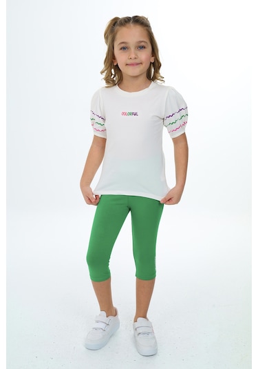 Toontoy Kız Çocuk Nakışlı Kaprili Takım Ekru