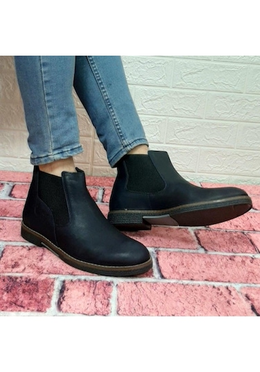 Voyager 3502 Lacivert Hakiki Deri Bilekte Lastikli Erkek Bot