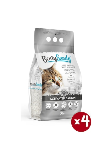 Benty Sandy Aktif Karbon İnce Topaklaşan Bentonit Kedi Kumu 4 x 5 L