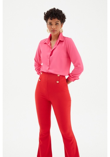Sateen Düz Klasik Gömlek - Fuşya