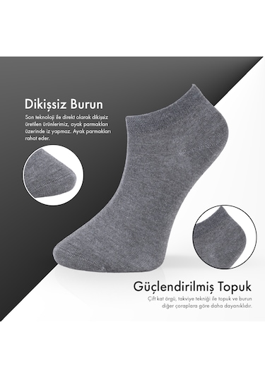 Saf Bambu Erkek Patik Düz Siyah Çorap Dikişsiz Premium Hediye Kutulu 6'lı Prime Bamboo Serisi L5952aznb Gri Melanj