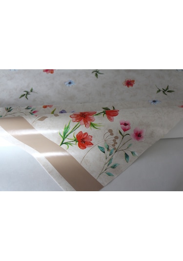 Elyaf Silinebilir Pvc Muşamba Masa Örtüsü Knrsuluçiçek Bej