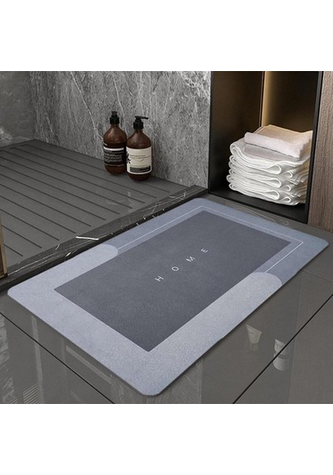 Zhlhome Süper Su Emici Kaymaz Tabanlı Paspas Dikdörtgen Tasarım Gri
