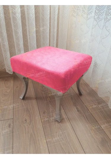 Ayak Ucu Kapı Önü Antre Düz Bench Puf Gümüş Ayak Pembe