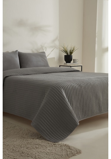 Karaca Home Elie Çift Kişilik Yatak Örtüsü Seti Gri Gri