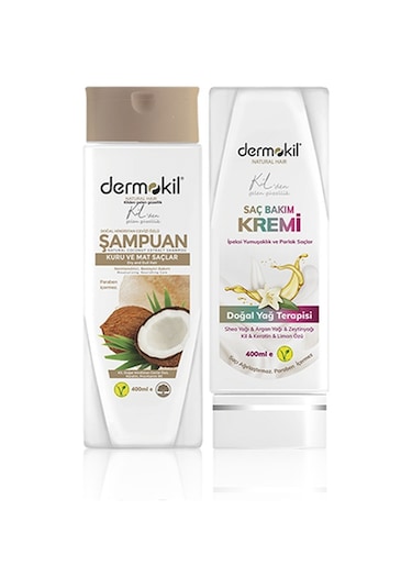 Dermokil Hindistan Cevizi Özlü Şampuan 400 ml + Saç Kremi 400Ml 2