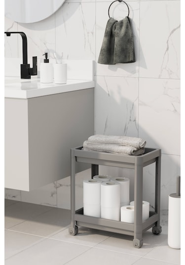 2 Katlı Düzenleyici Mutfak Rafı Banyo Rafı, Dolap Tezgah Altı Evye Altı Deterjanlık - Gri Gri