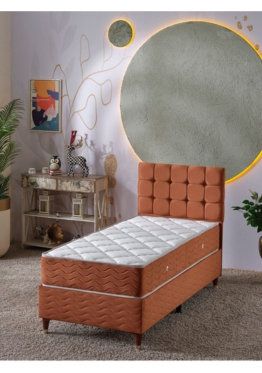 Beehanem Bengü Tek Kişilik 3lü Set Yatak+baza+başlık Kiremit 90 X 190