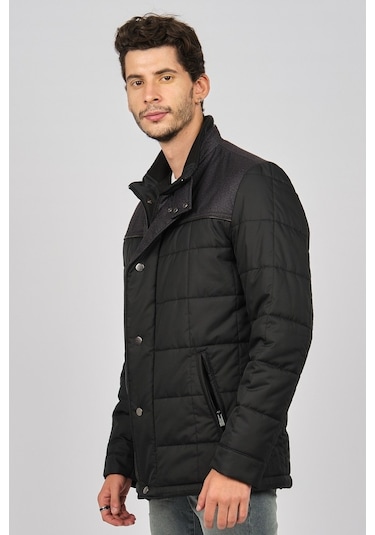 Daynax Erkek Içi Kürklü Deri Biyeli Kapitone Kaban 4924000 Siyah-Siyah