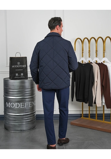 Modefendi Slim Fit Baklava Desen Torba Cep Dolum Elyaf Mont Lacivert
