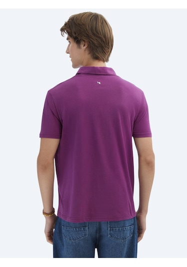 Kip Mürdüm Düz Polo Yaka %100 Pamuk T-shirt MÜRDÜM