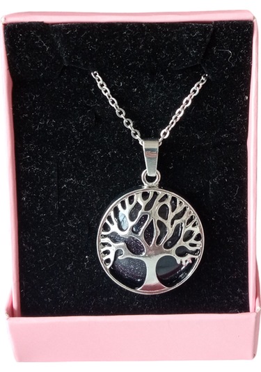 Siyah Yıldız Doğal Taşlı Hayat Ağacı Çelik Kolye - Kadın
