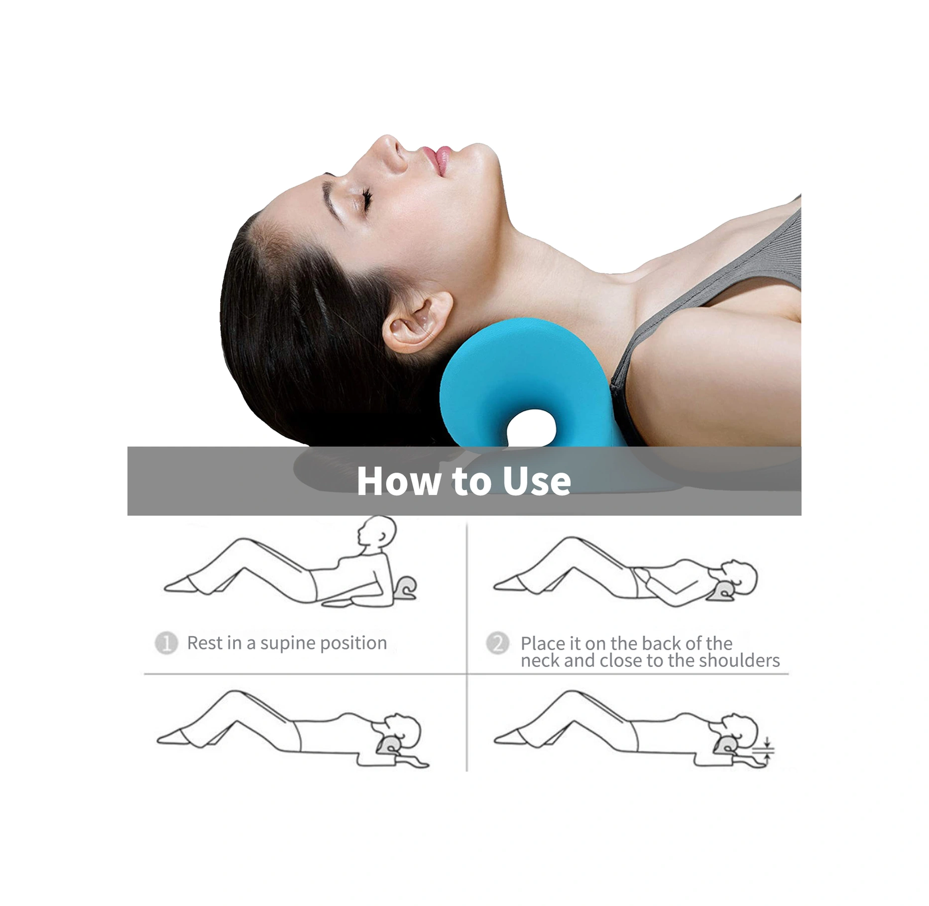 Lemestar Mavi Boya Kollu Boyun Egzersiz Cihazı, Boyun Ağrısı Giderici, Boyun Ve Omuz Kaslarını Gevşeten, Doğal Boyun Eğrisini Geri Yükleyen Masajlı Boyun Stretcher Yastığı Mavi