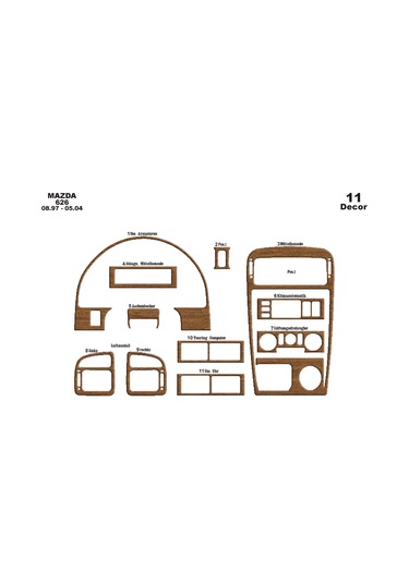 Mazda 626 Konsol-torpido Kaplama 1997-2004 11 Parça-açık Meşe Seçenekler