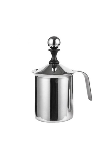 Soulader Çift Katlı Ağ Yapılı Paslanmaz Çelik Manuel Süt Köpürtücü Kremalı Köpük Yapma Aleti 400 Ml Cappuccino Ve Latte Makinesi Gümüş