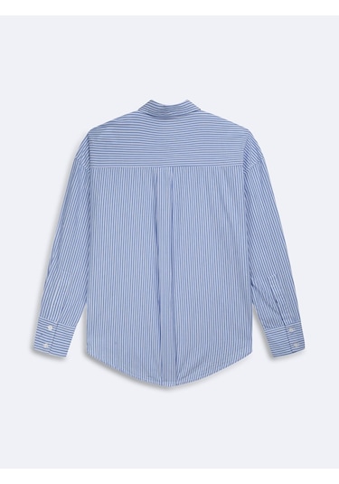 LTB Çizgili Oversize Mavi Gömlek Mid Indigo