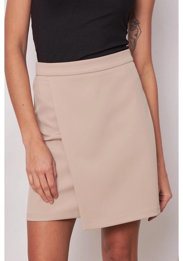 Kadın Hafif Likralı Kumaş Yüksek Bel Anvelop Kruvaze Hafif Mini Kalem Etek-taş Taş