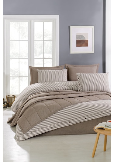 Life %100 Pamuk Nevresim Takımı Ve Yatak Örtüsü 7 Parça Bej Bej