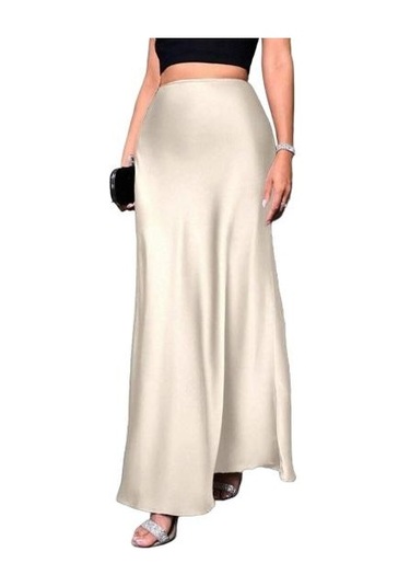 Kadın Balık Kuyruğu Etek Yüksek Bel Düz Renk Pürüzsüz Yüzey A Kesim Uzun Etek Kayısı