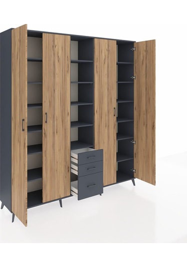 Hyperion Dolap 17 Raflı 3 Çekmeceli 4 Kapaklı 220x44x243 Antrasit-çam/antrasit Atlas Çam/antrasıt