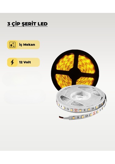 12v İç Mekan Amber Işık Şerit Led 10 Metre 10 Metre