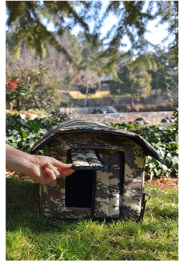 Yuga Kamuflaj Desen Kedi Evi Isı ve Yağmur Korumalı