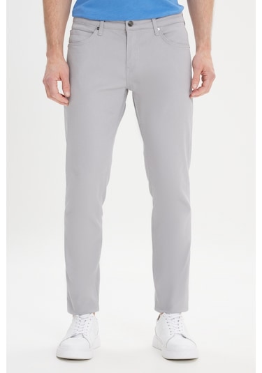 AC&Co / Altınyıldız Classics 360 Derece Her Yöne Esneyen Slim Fit Dar Kesim Diyagonal Desenli Erkek Pantolon Gri