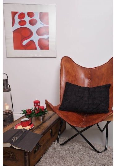 Peraluna Foam Pıllow Şifon Şerit Triko Yastık Kılıfı 60x40 Cm Siyah - Siyah