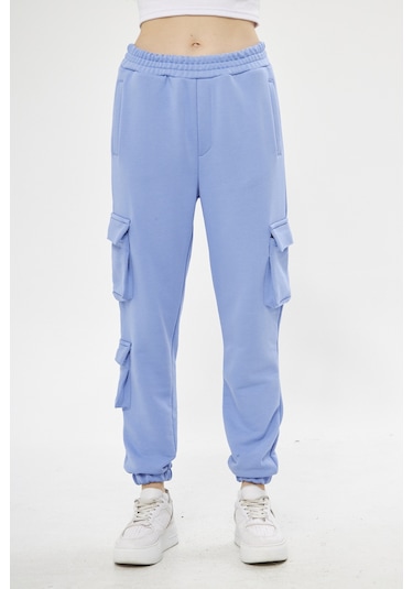 Unisex Regular Cepli Kargo Pantolon - Eşofman Altı Mavi