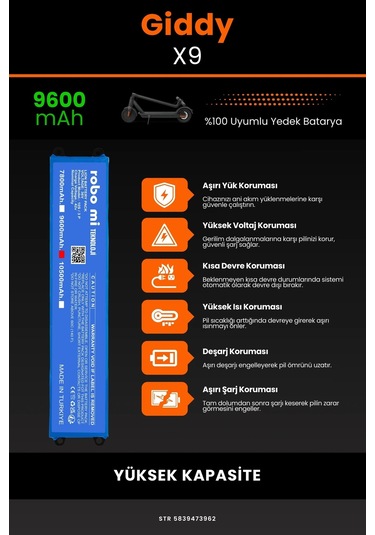 Giddy X9 / 36v 9600mAh Elektrikli Scooter Bataryası